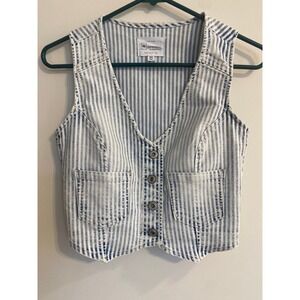 REgeneration Celebrity Pink Striped Denim Vest‎ Blue White XS Cropped Acid Wash